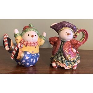 Fritz And Floyd Essentials Christmas Snowmen Cream‎ And Sugar Holders With Spoon